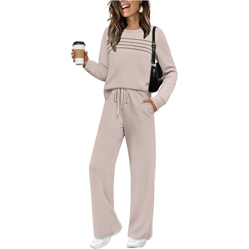✨Women's Crew Neck Top & Drawstring Pants Set