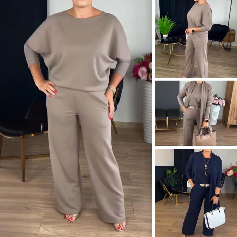 Elegant 3-piece Set Including Long Cardigan, Top And Pants💞