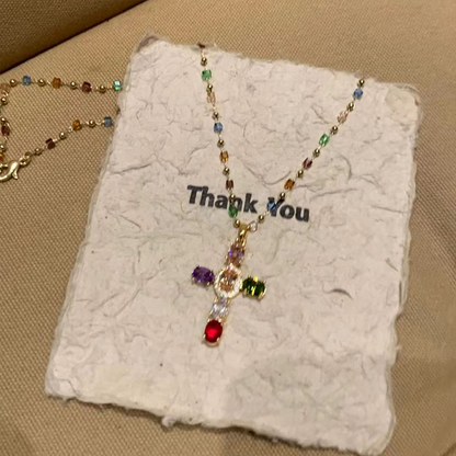 💜Colorful Rhinestone Cross Pendant Necklaces