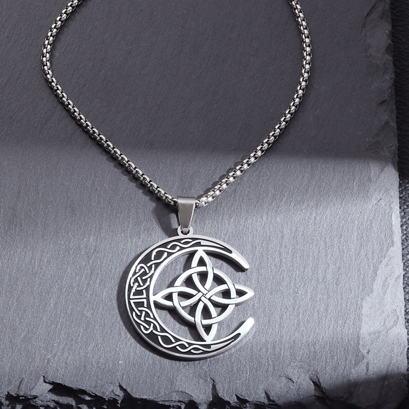 🌙 BUY 1 GET 1 FREE! 🔥 Celtic Moon Pendant Necklace - Stainless Steel & Adjustable Chain, Perfect Unisex Gift for Any Occasion ✨