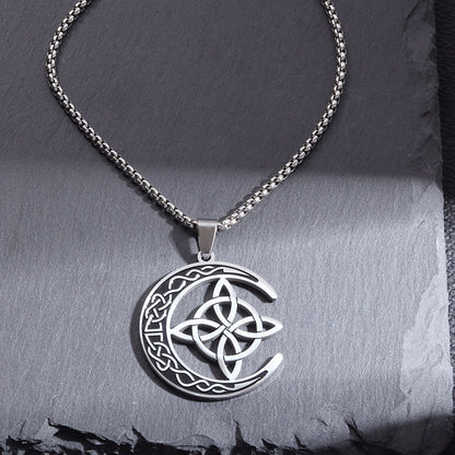 🌙 BUY 1 GET 1 FREE! 🔥 Celtic Moon Pendant Necklace - Stainless Steel & Adjustable Chain, Perfect Unisex Gift for Any Occasion ✨