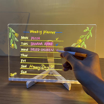 ✨ Erasable Light-Up Acrylic Drawing Board with Stand, DIY Transparent LED Message Sign