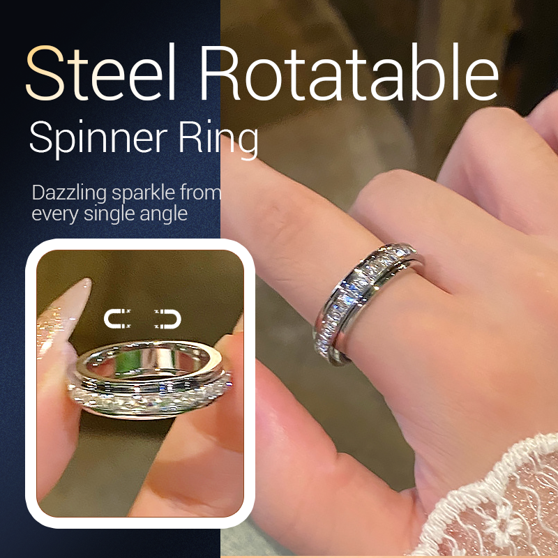 Titanium Steel Rotatable Spinner Ring with Zirconia