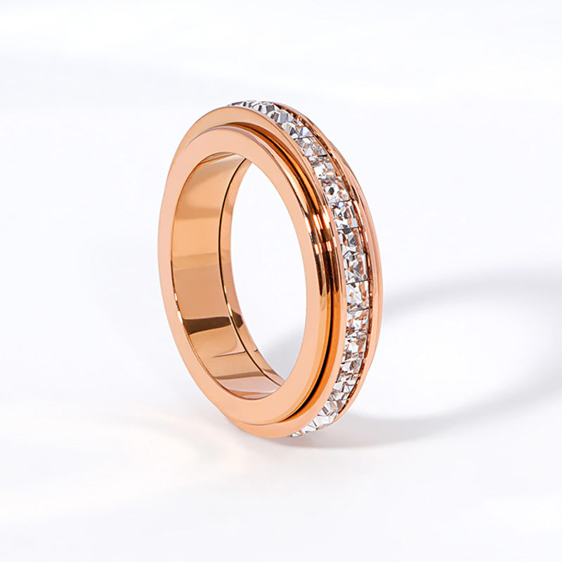 Titanium Steel Rotatable Spinner Ring with Zirconia