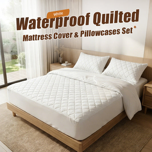 🌤️🛏️Waterproof Quilted Mattress Cover & Pillowcases Set