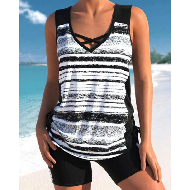 Women's Tummy Control Tankini Set with Built-In Bra – Flattering Boho Swimwear with Shorts
