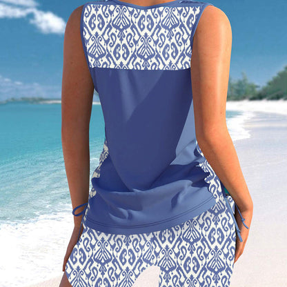 Women's Tummy Control Tankini Set with Built-In Bra – Flattering Boho Swimwear with Shorts