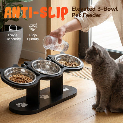 🐾 Anti-Slip Elevated 3-Bowl Pet Feeder! 🍲🐶🐱