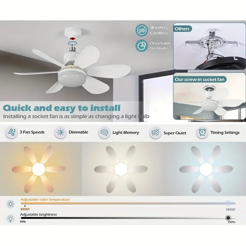 🔥SmartBreez 40W LED Ceiling Fan Light – 20.5 Ultra-Quiet with Remote 🎯 | E27 + FREE B22 Adapter 🔌