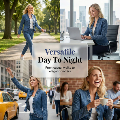 🧥 Women's Ruffle Trim Open-Front Denim Jacket – Lightweight, feminine & versatile – chic for any outfit 👗