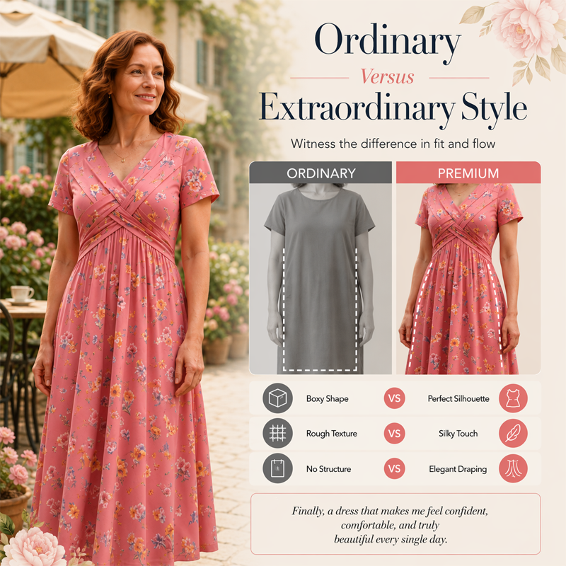 ✨ Women's Floral Twist Waist V-Neck Dress | Everyday Elegance