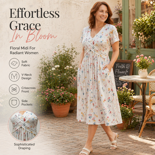 ✨ Women's Floral Twist Waist V-Neck Dress | Everyday Elegance