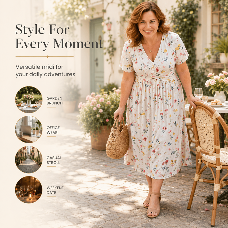 ✨ Women's Floral Twist Waist V-Neck Dress | Everyday Elegance