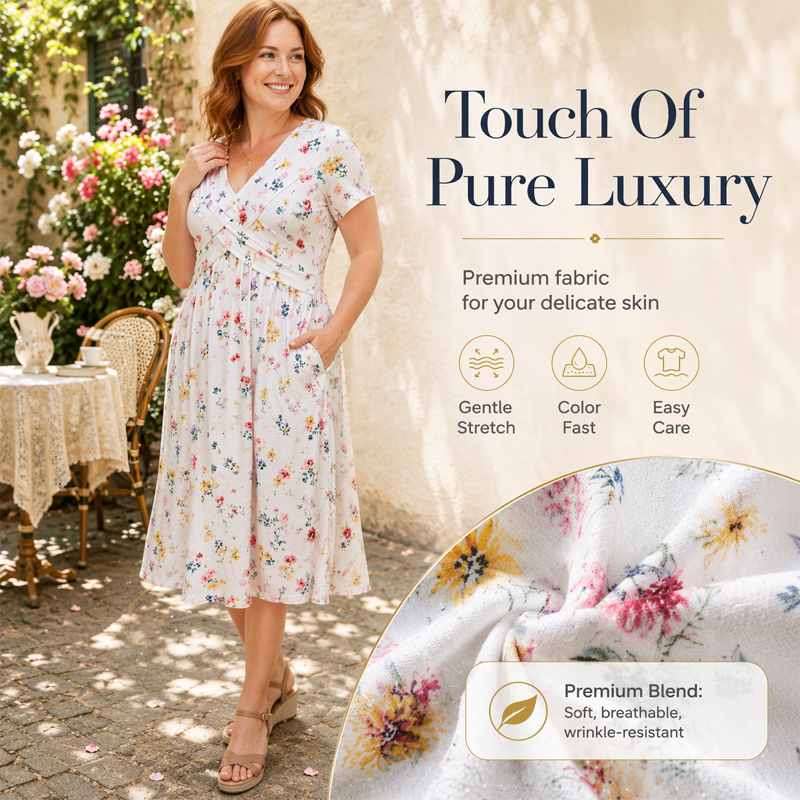 ✨ Women's Floral Twist Waist V-Neck Dress | Everyday Elegance