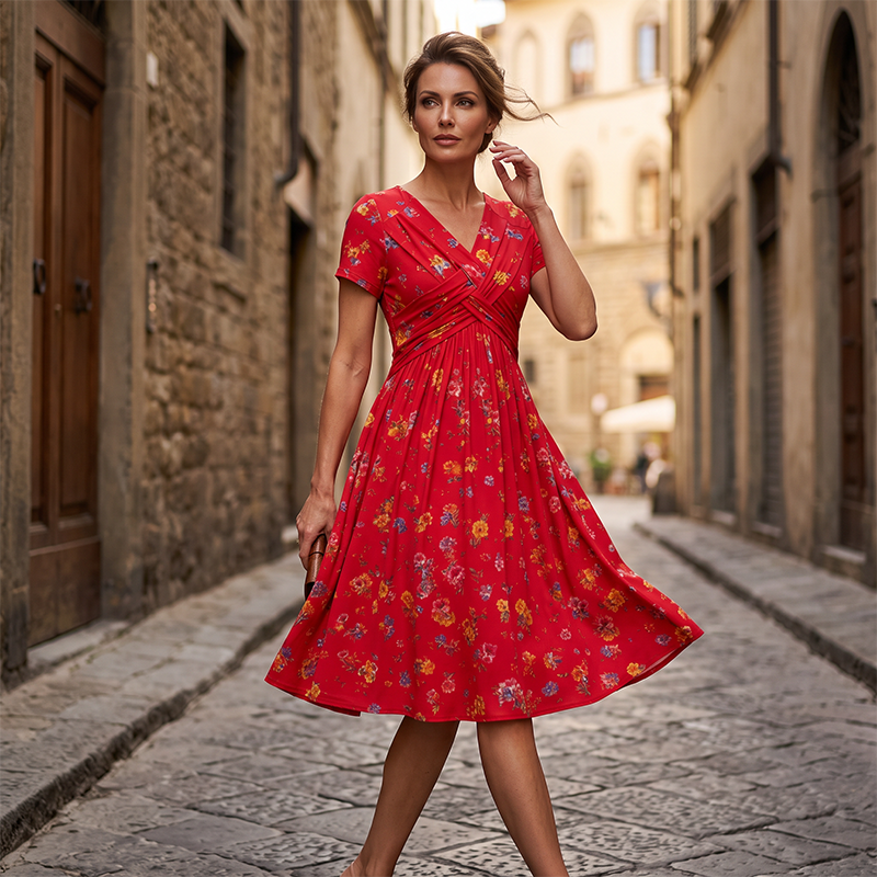 ✨ Women's Floral Twist Waist V-Neck Dress | Everyday Elegance