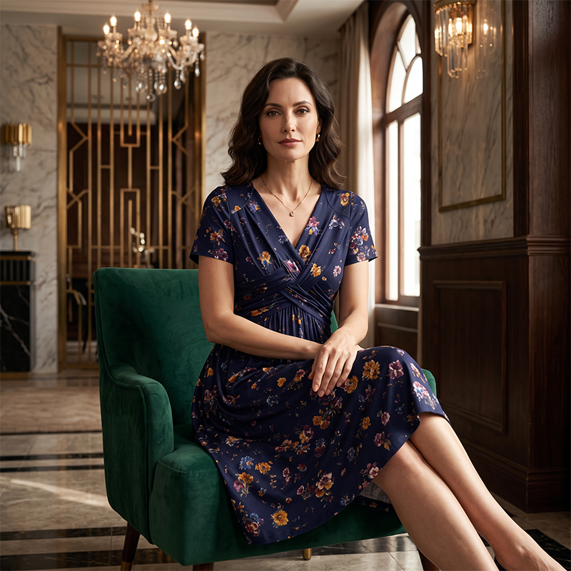 ✨ Women's Floral Twist Waist V-Neck Dress | Everyday Elegance