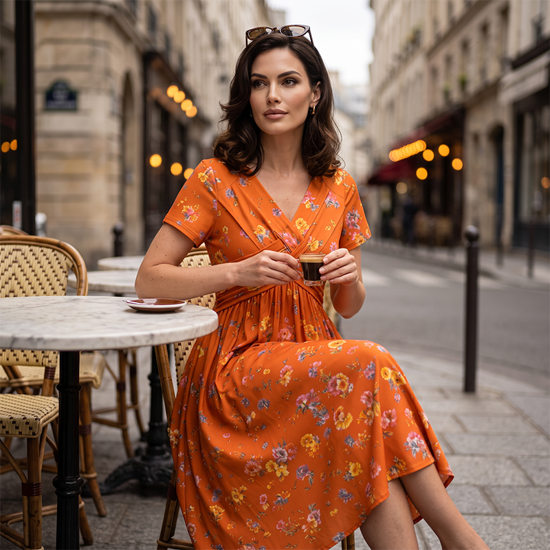 ✨ Women's Floral Twist Waist V-Neck Dress | Everyday Elegance