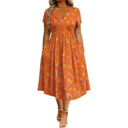 ✨ Women's Floral Twist Waist V-Neck Dress | Everyday Elegance