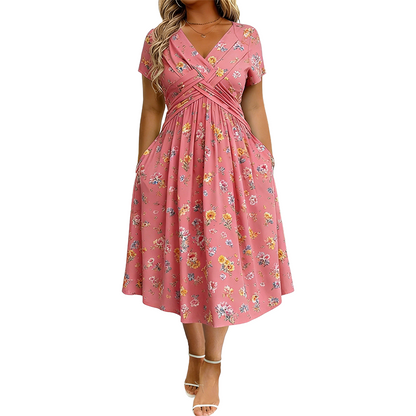 ✨ Women's Floral Twist Waist V-Neck Dress | Everyday Elegance