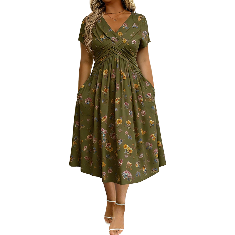 ✨ Women's Floral Twist Waist V-Neck Dress | Everyday Elegance