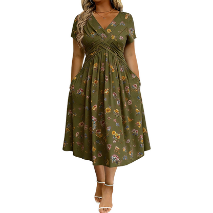 ✨ Women's Floral Twist Waist V-Neck Dress | Everyday Elegance