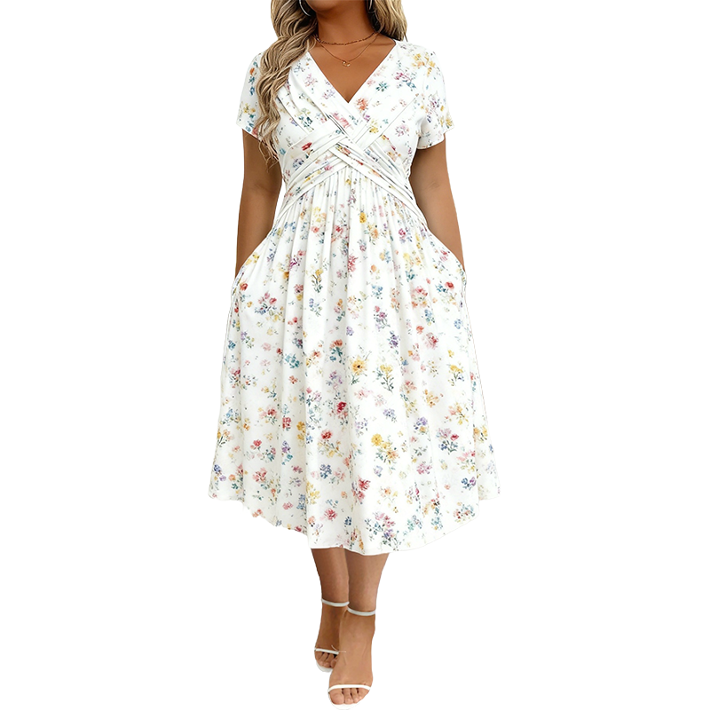 ✨ Women's Floral Twist Waist V-Neck Dress | Everyday Elegance