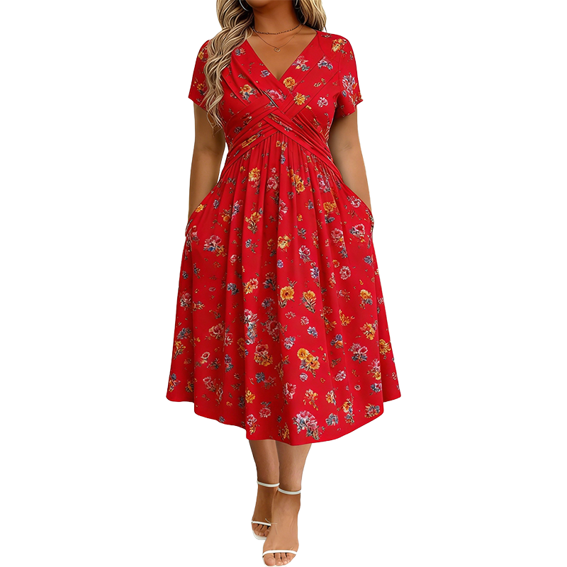 ✨ Women's Floral Twist Waist V-Neck Dress | Everyday Elegance