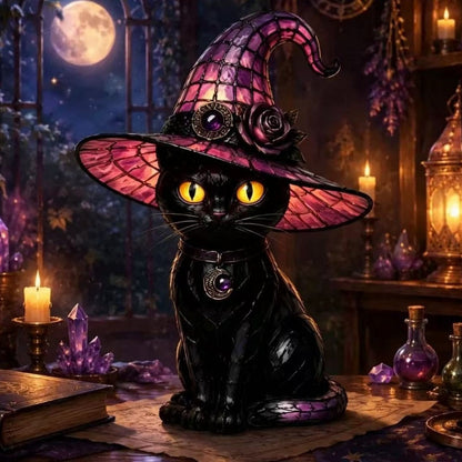 💥 Gothic Halloween Witch and Cat Table Lamp
