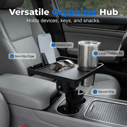 🚗 Car Cup Holder Expander with Detachable Tray – 360° Rotatable Food Table & Dual Cup Holder