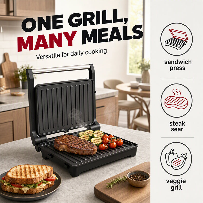 🍳Electric Sandwich Press and Panini Maker with 180‑Degree Flat Grill, Fast‑Heating Non‑Stick Indoor Countertop Grill for Steak, Burgers & Toasted Sandwiches