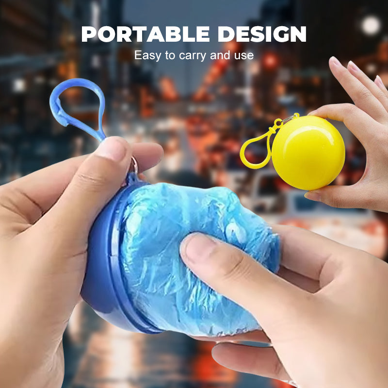 Mini Ball Shape Disposable Raincoat – Ultra‑compact ball packaging fits in any bag, purse or glove box. Waterproof & easy to use – always ready for sudden showers! 🌧️✨