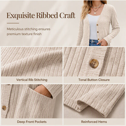🧥Seasonal Style - V-Neck Cardigan with Relaxed Mid-Length – Soft Drape & Easy Pairing for Any Occasion