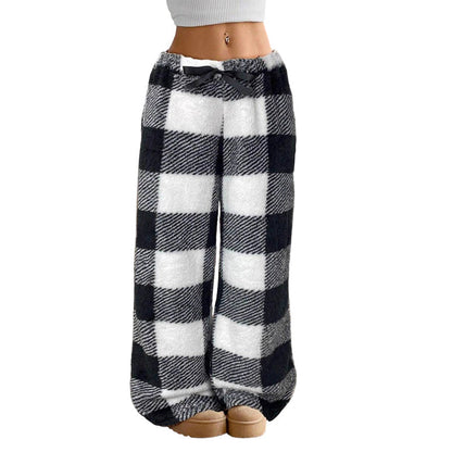 ☁️ Cozy Everyday Comfort | Women's Plush Plaid Wide-Leg Pants