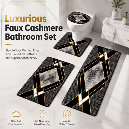 🛁 🧼 4‑Piece Faux Cashmere Bathroom Rug Set – Ultra‑Soft Plush Underfoot, Overlock Stitched & Secure Grip 🚿